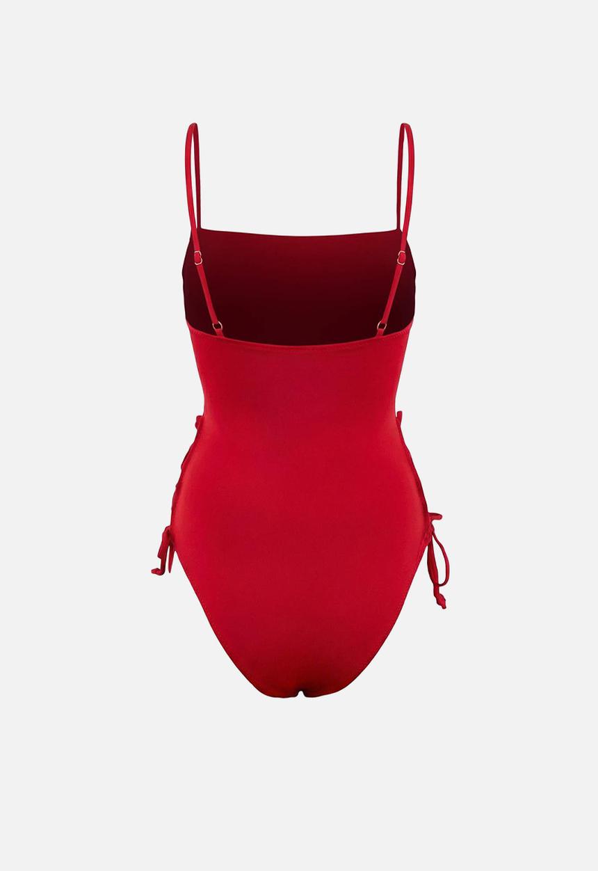 Trendyol - Strapless covered ribbed swimsuit - red