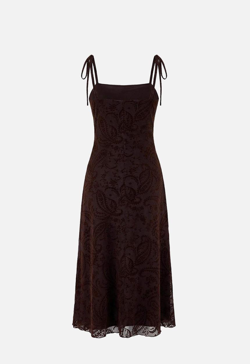 Trendyol - Floral Ruched Midi Tulle Knit Dress - Brown