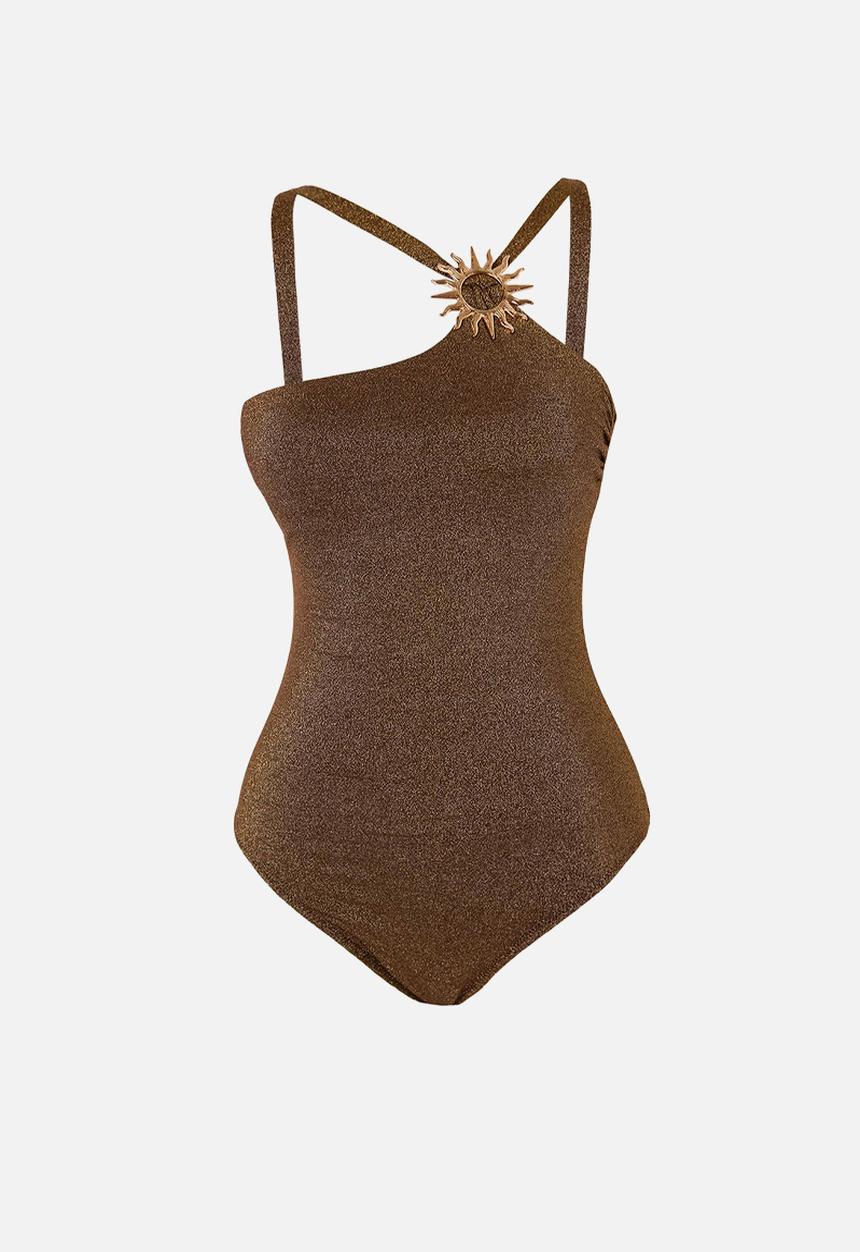 Trendyol - Glittery one-shoulder swimsuit - brown