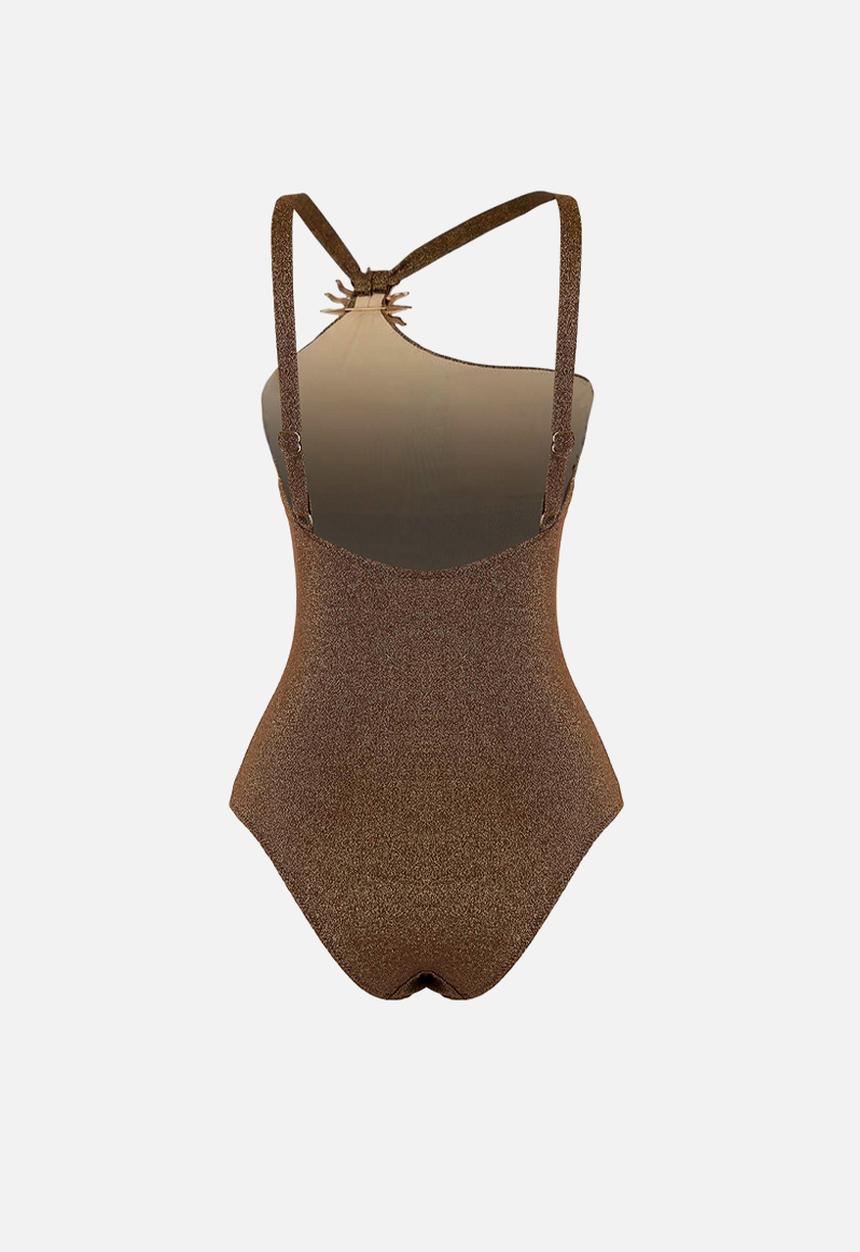 Trendyol - Glittery one-shoulder swimsuit - brown