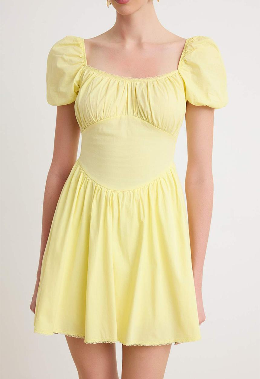 Trendyol - Square Neck Cut-Out Skater Mini Dress - Light Yellow