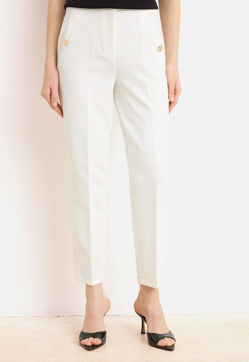 Trendyol - Special Collection Elasticated Waist Trousers with Button Detail - White
