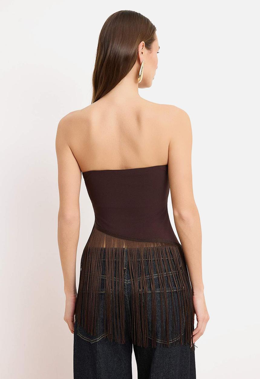 Trendyol - Fitted Blouse with Tassel Detail - Brown