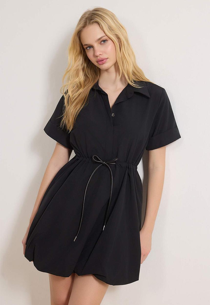 Trendyol - Lace-Up Mini Balloon Skirt Dress - Black