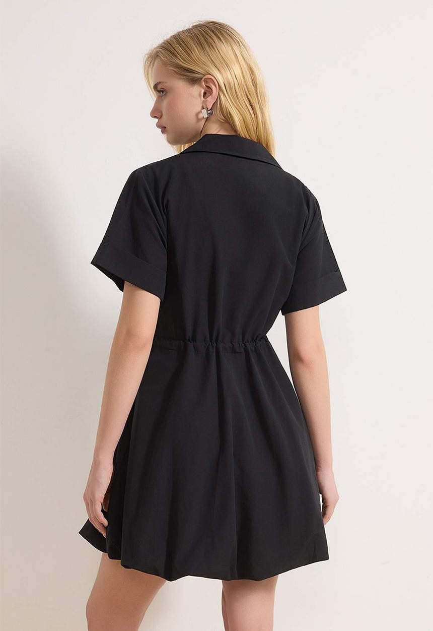 Trendyol - Lace-Up Mini Balloon Skirt Dress - Black