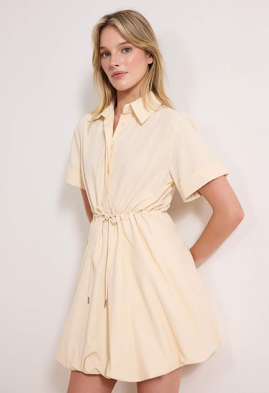 Trendyol - Lace-Up Mini Balloon Skirt Dress - Stone