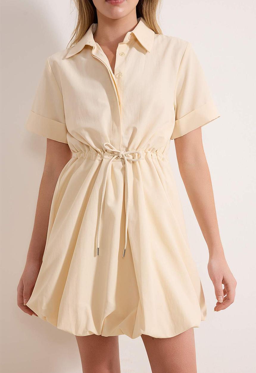 Trendyol - Lace-Up Mini Balloon Skirt Dress - Stone