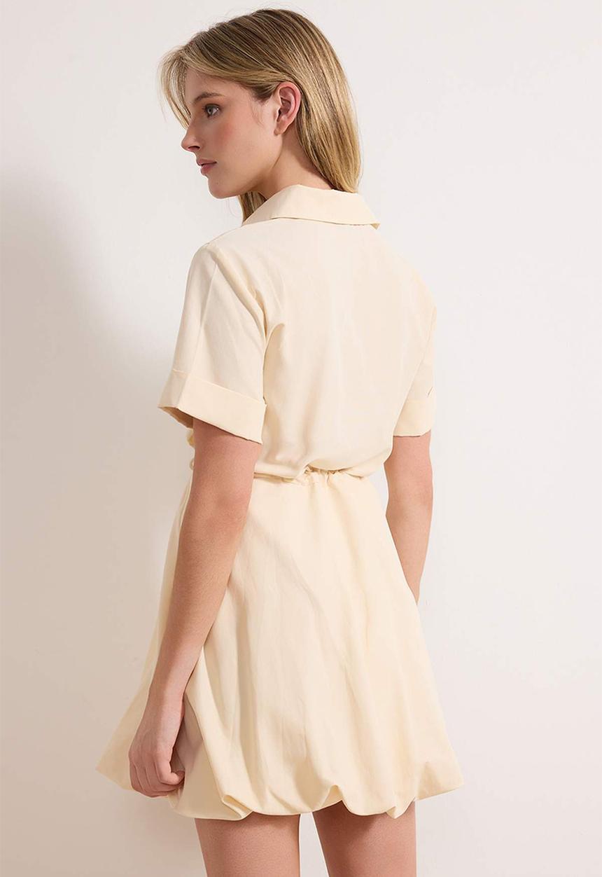 Trendyol - Lace-Up Mini Balloon Skirt Dress - Stone