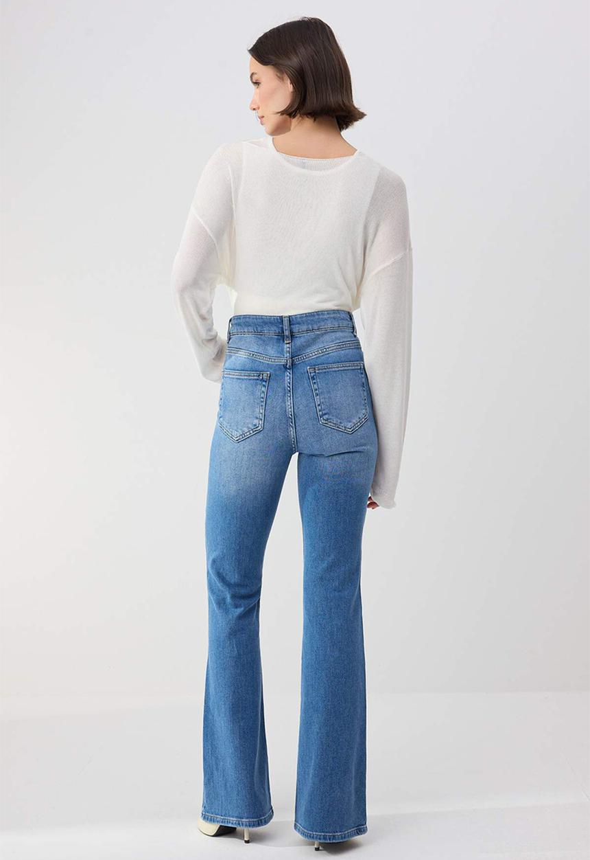 Trendyol - Wardrobe Essentials High-Waist Stretch Flare Jeans - Blue