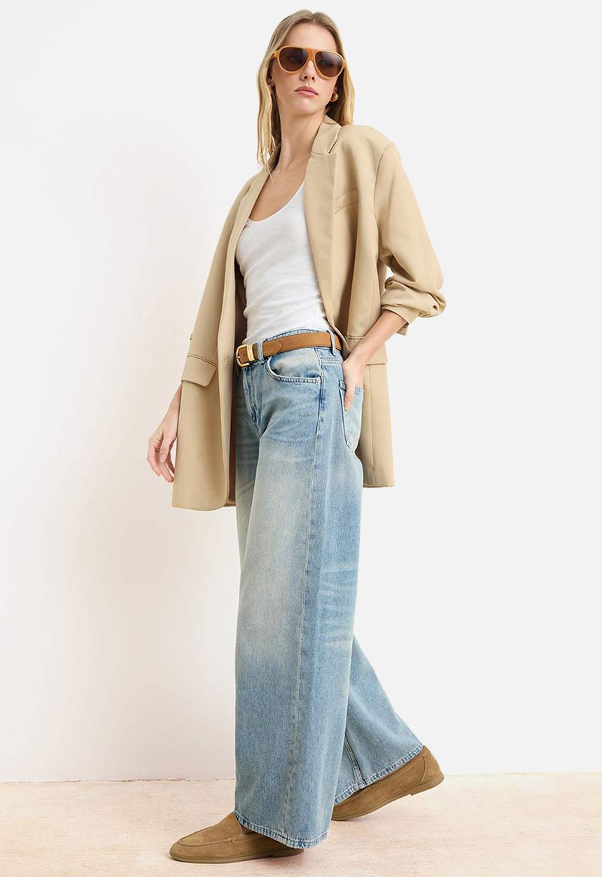 Trendyol - Premium Sustainable High-Waist Wide-Leg Cotton Jeans - Blue