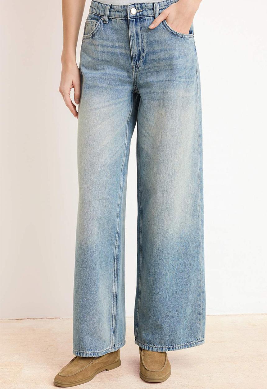 Trendyol - Premium Sustainable High-Waist Wide-Leg Cotton Jeans - Blue