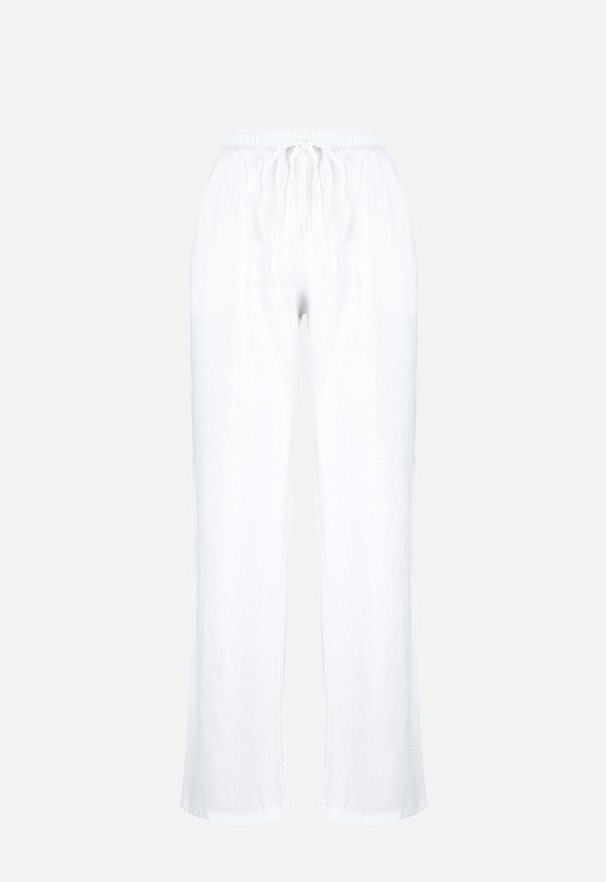 Trendyol - High-Waist Wide-Leg Linen Trousers - White
