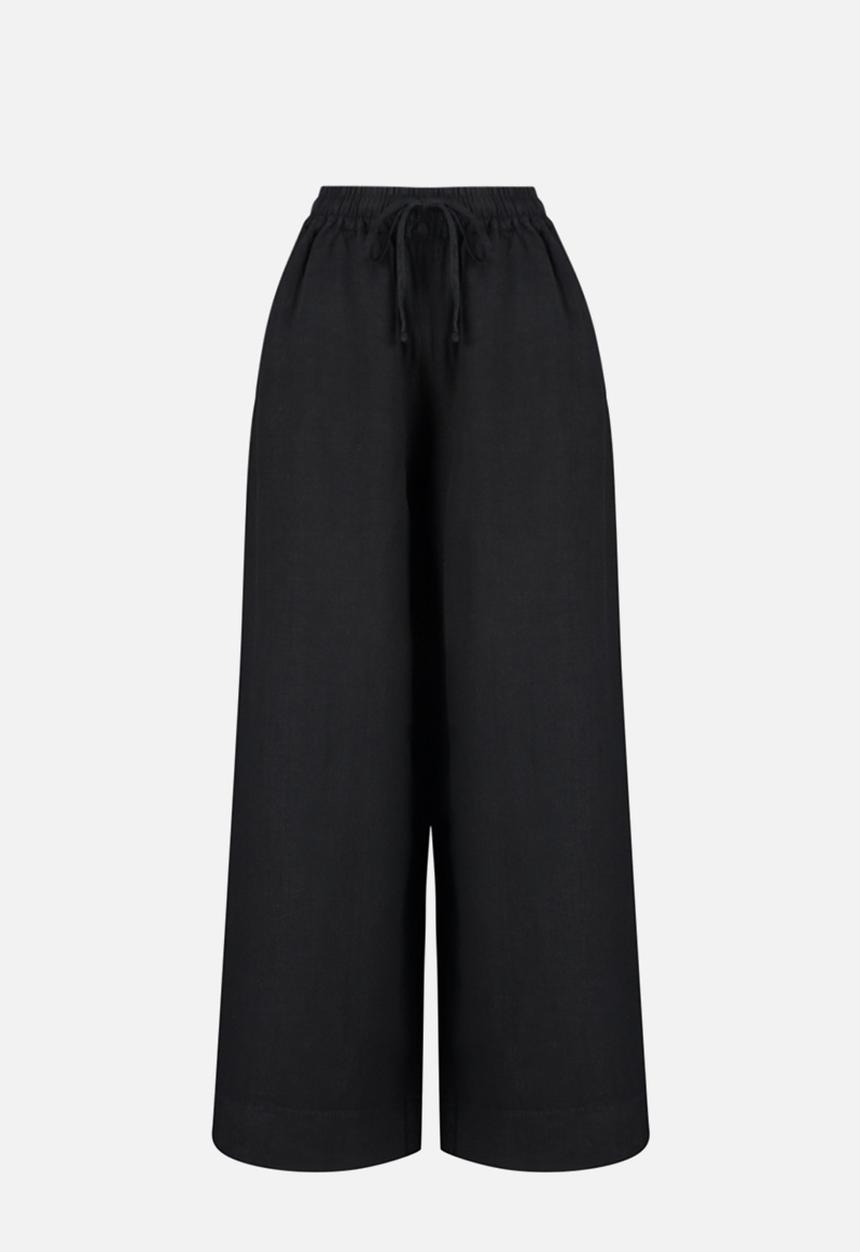 Trendyol - High-Waist Elasticated Linen Trousers - Black