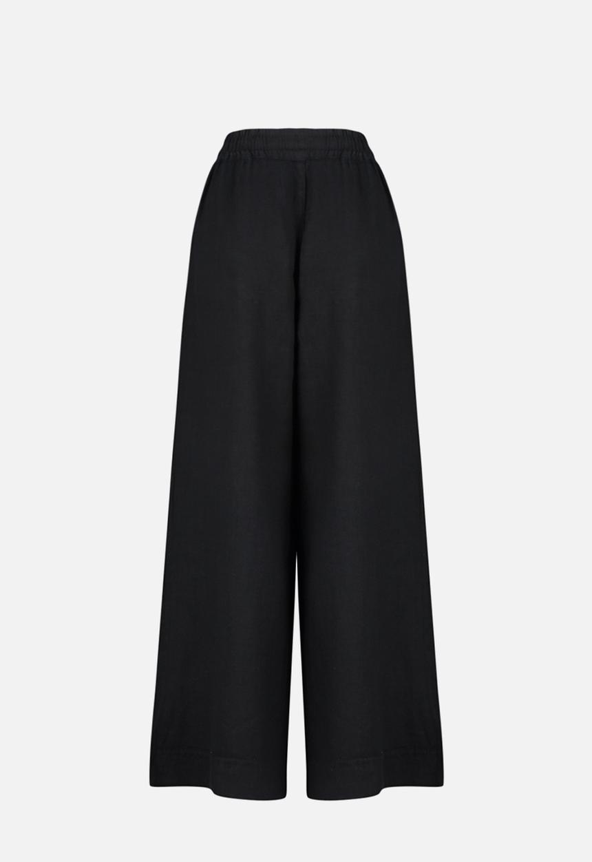 Trendyol - High-Waist Elasticated Linen Trousers - Black