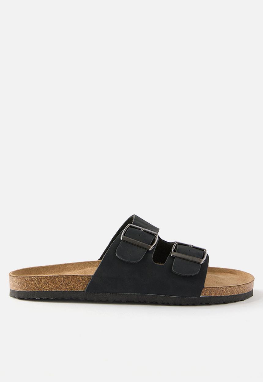 Cotton On - Rex Double Buckle Slide - black nubuck/silver