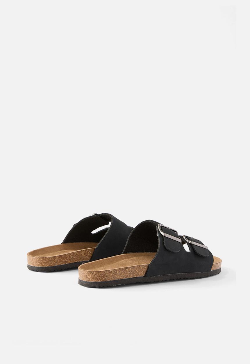 Cotton On - Rex Double Buckle Slide - black nubuck/silver