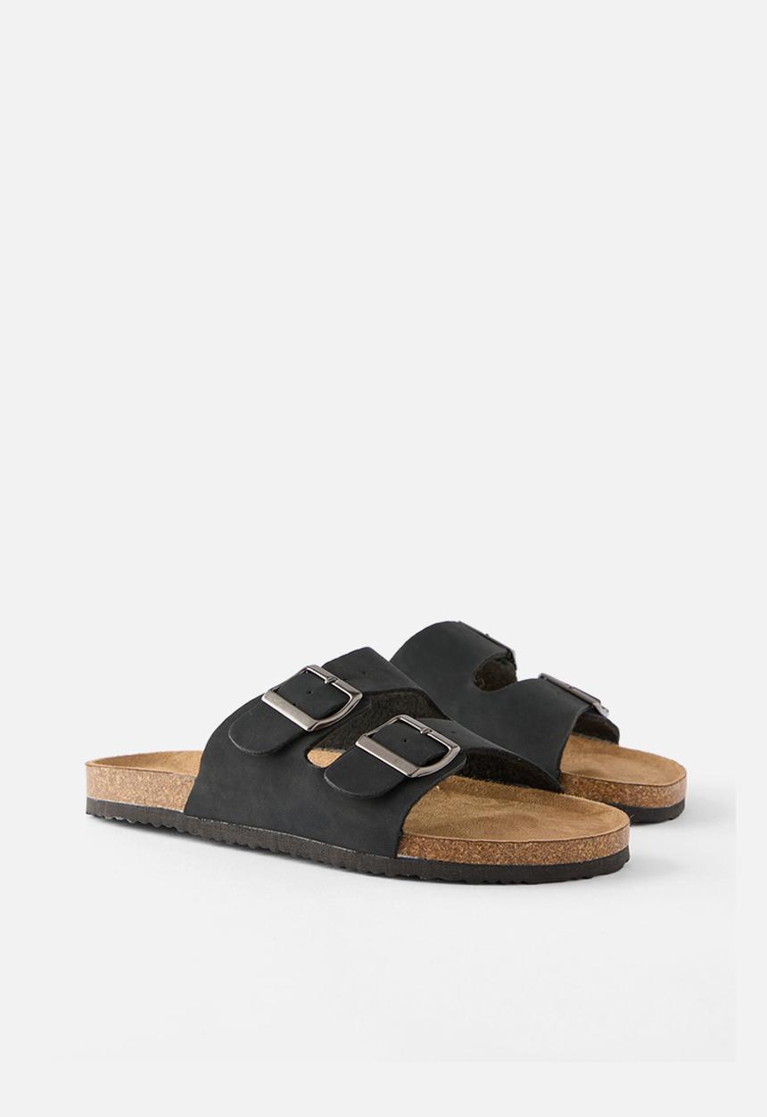 Cotton On - Rex Double Buckle Slide - black nubuck/silver