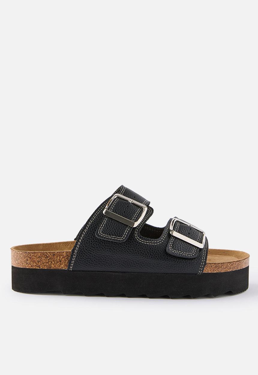 Cotton On - Rex flatform buckle slide - black pebbled pu