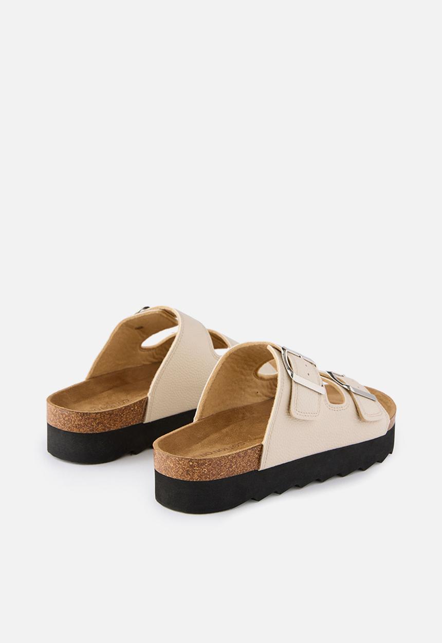 Cotton On - Rex flatform buckle slide - ecru peddled pu