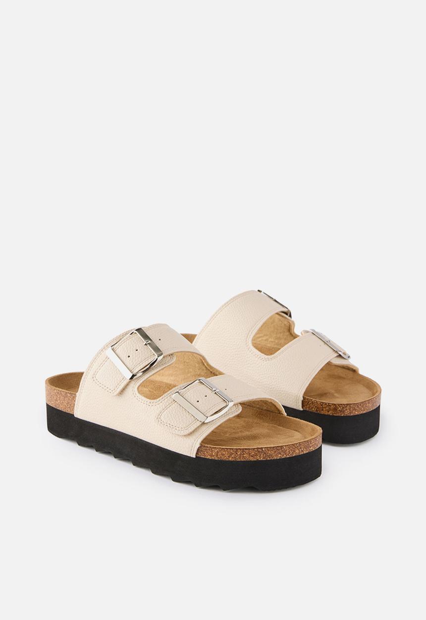 Cotton On - Rex flatform buckle slide - ecru peddled pu