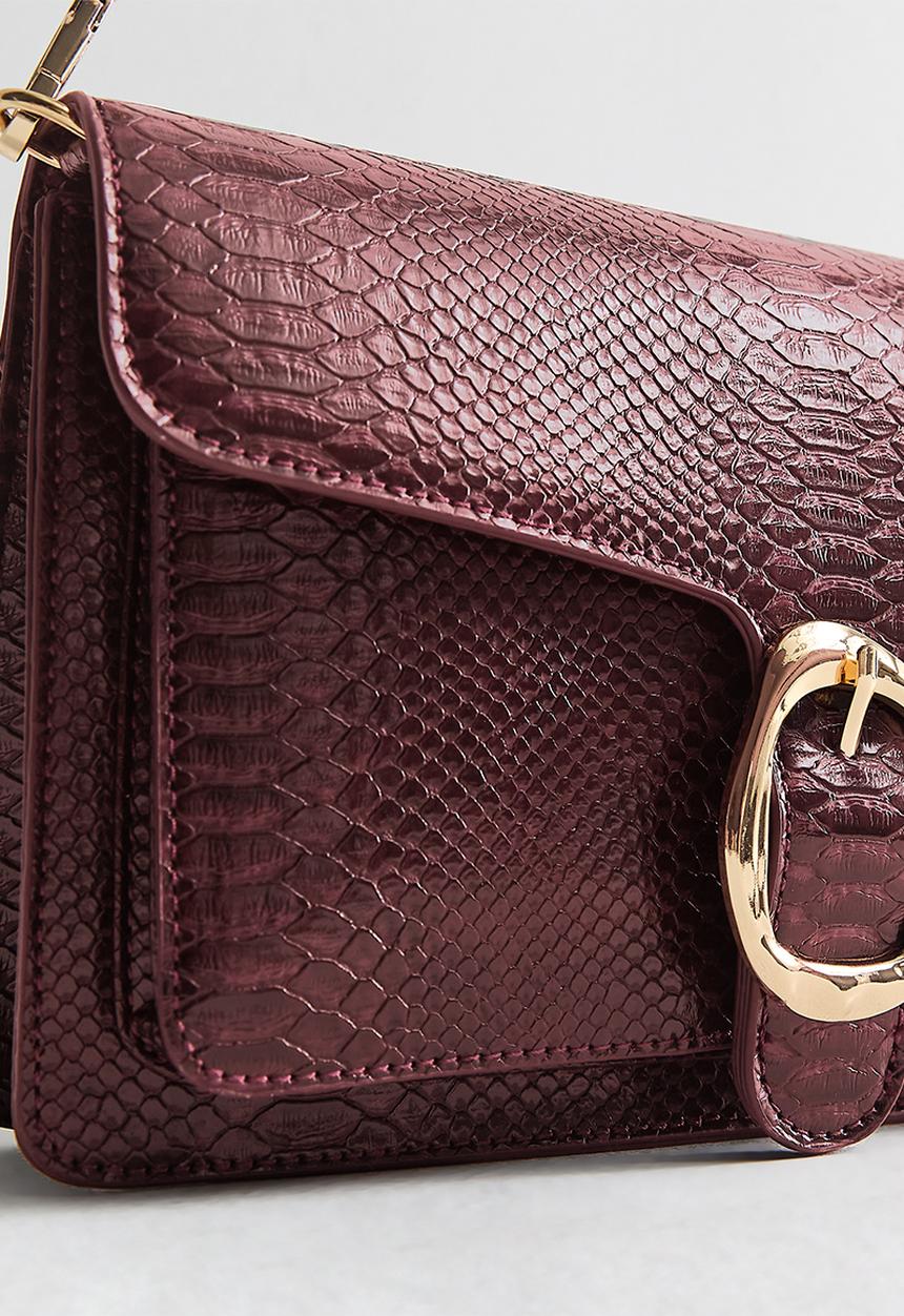 New Look - Alice Buckle Snake Shoulder  - Dark Burgundy