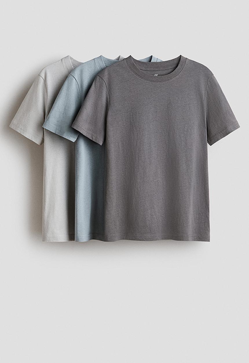 H&M - 3-pack t-shirts - dark grey/dusty blue