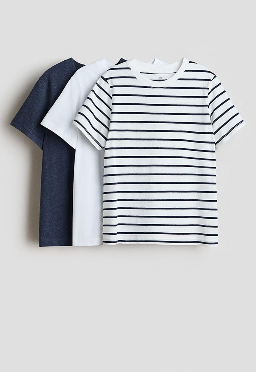 H&M - 3-pack t-shirts - dark blue/striped