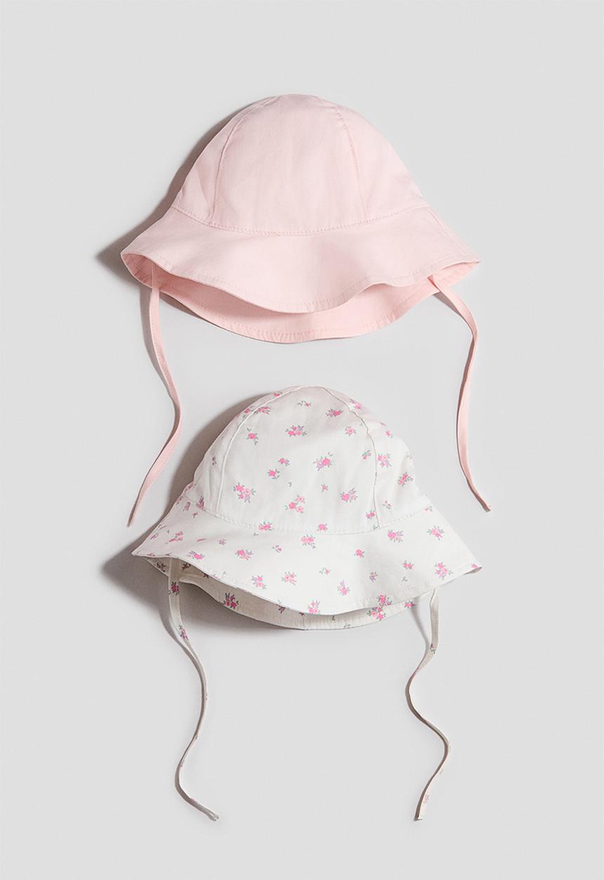 H&M - 2-pack cotton sun hats - light pink/floral
