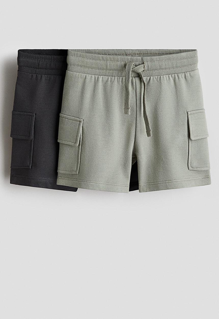 H&M - 2-pack cargo sweatshirt shorts - khaki green/black