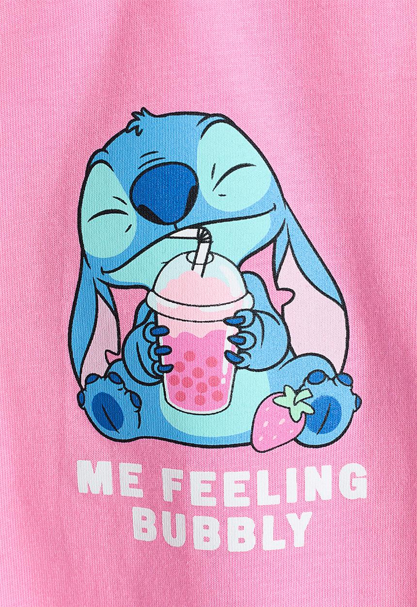 H&M - Print-motif cotton t-shirt - pink/lilo & stitch