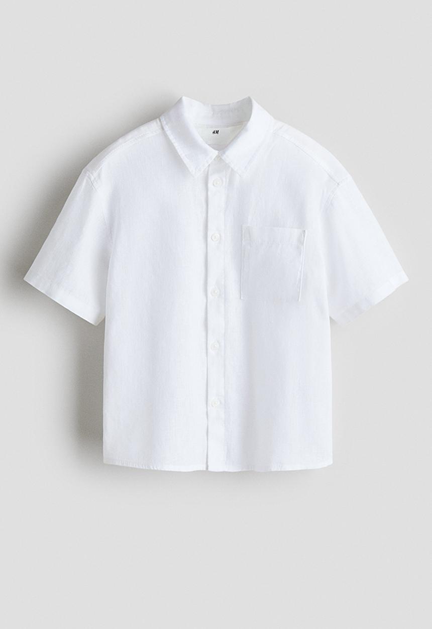H&M - Short-sleeved linen-blend shirt - white