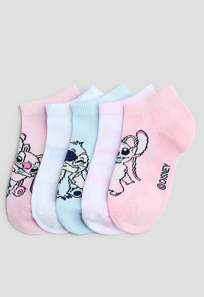 H&M - 5-pack shaftless socks - light pink/lilo & stitch