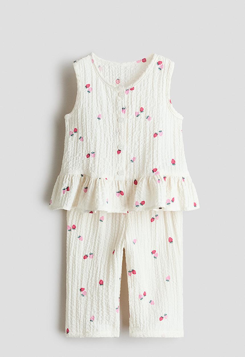 H&M - 2-piece seersucker set - white/strawberries