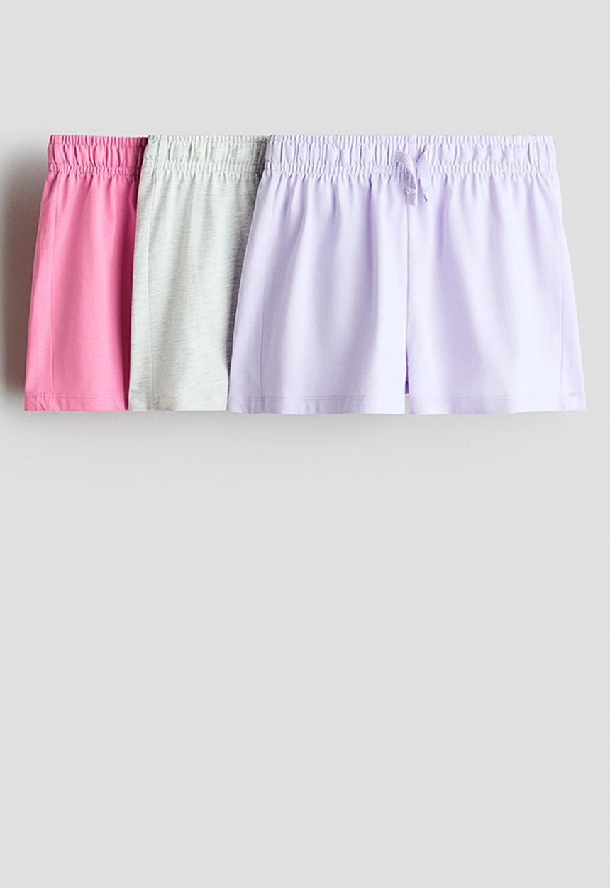 H&M - 3-pack cotton jersey shorts - lilac/pink/light grey marl