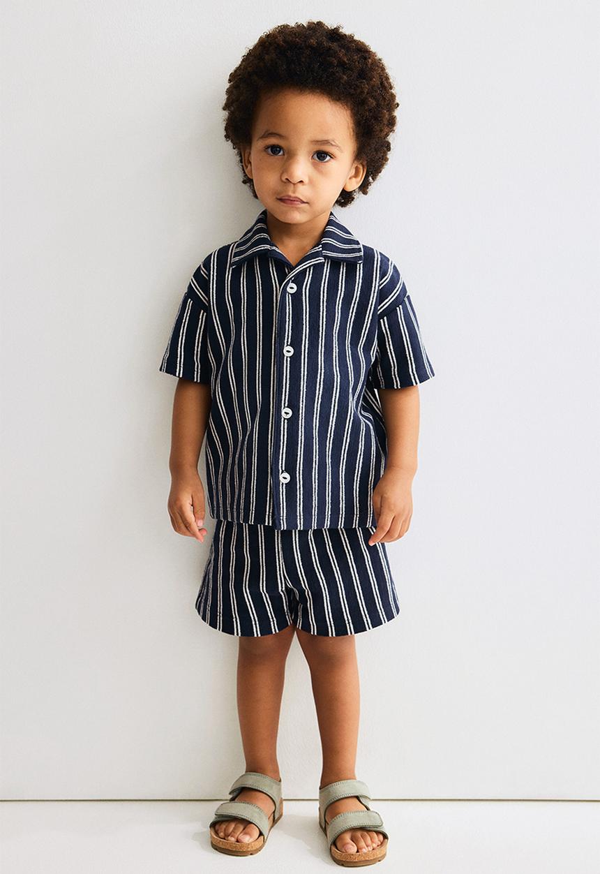 H&M - 2-piece cotton jersey set - navy blue/striped