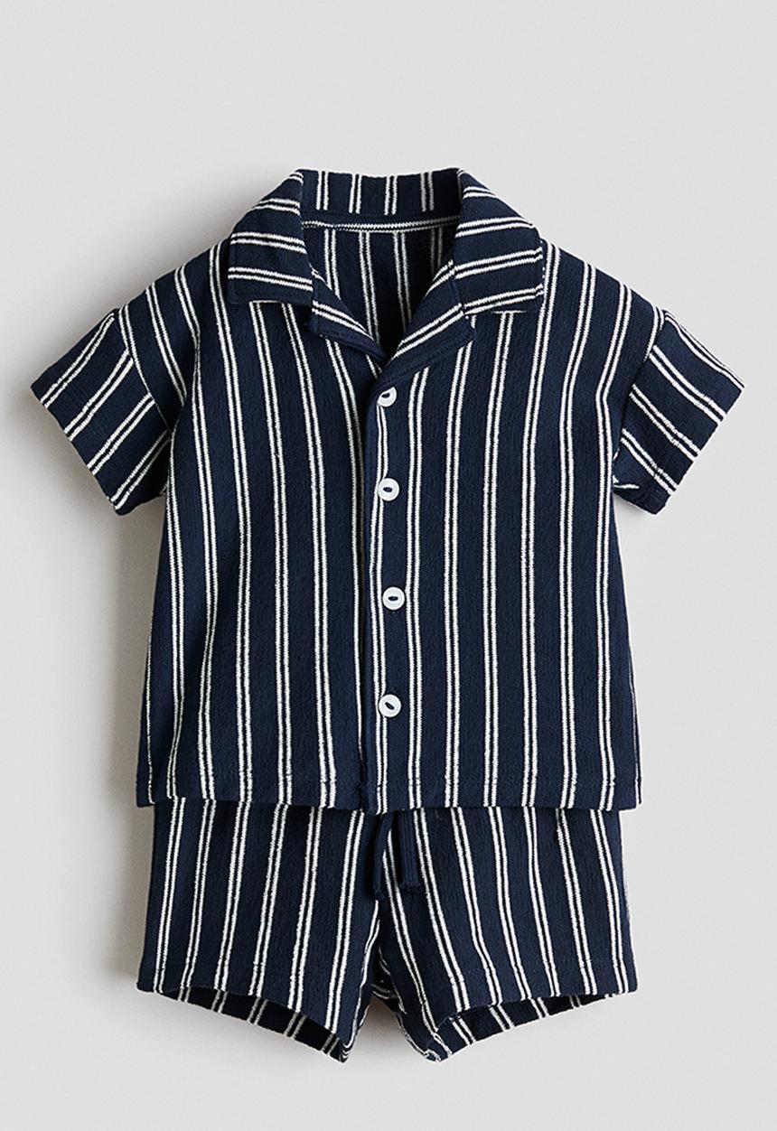 H&M - 2-piece cotton jersey set - navy blue/striped
