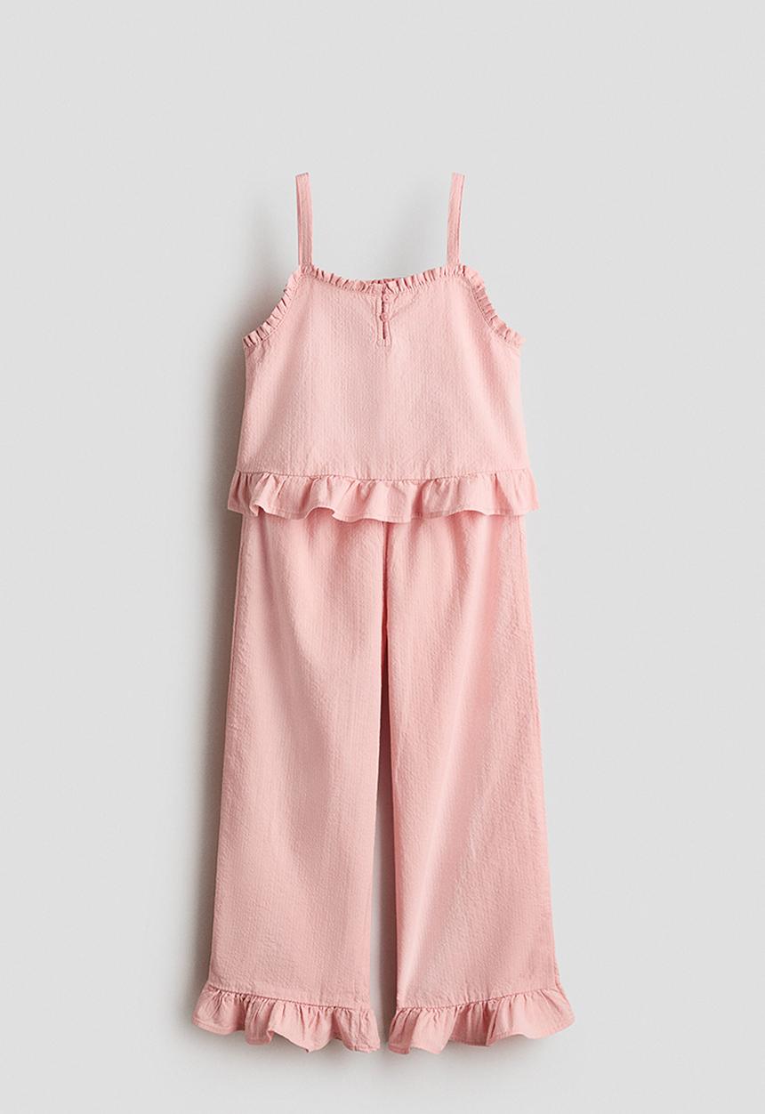 H&M - 2-piece frill-trimmed seersucker set - light pink