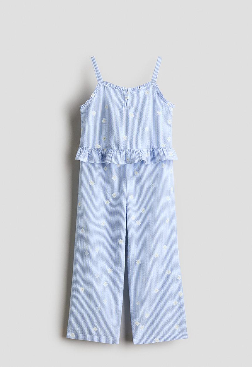 H&M - 2-piece frill-trimmed seersucker set - light blue/floral