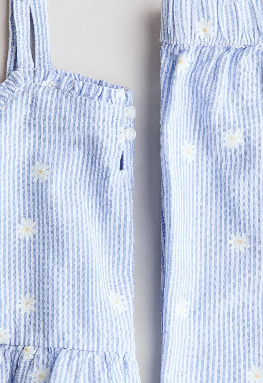 H&M - 2-piece frill-trimmed seersucker set - light blue/floral