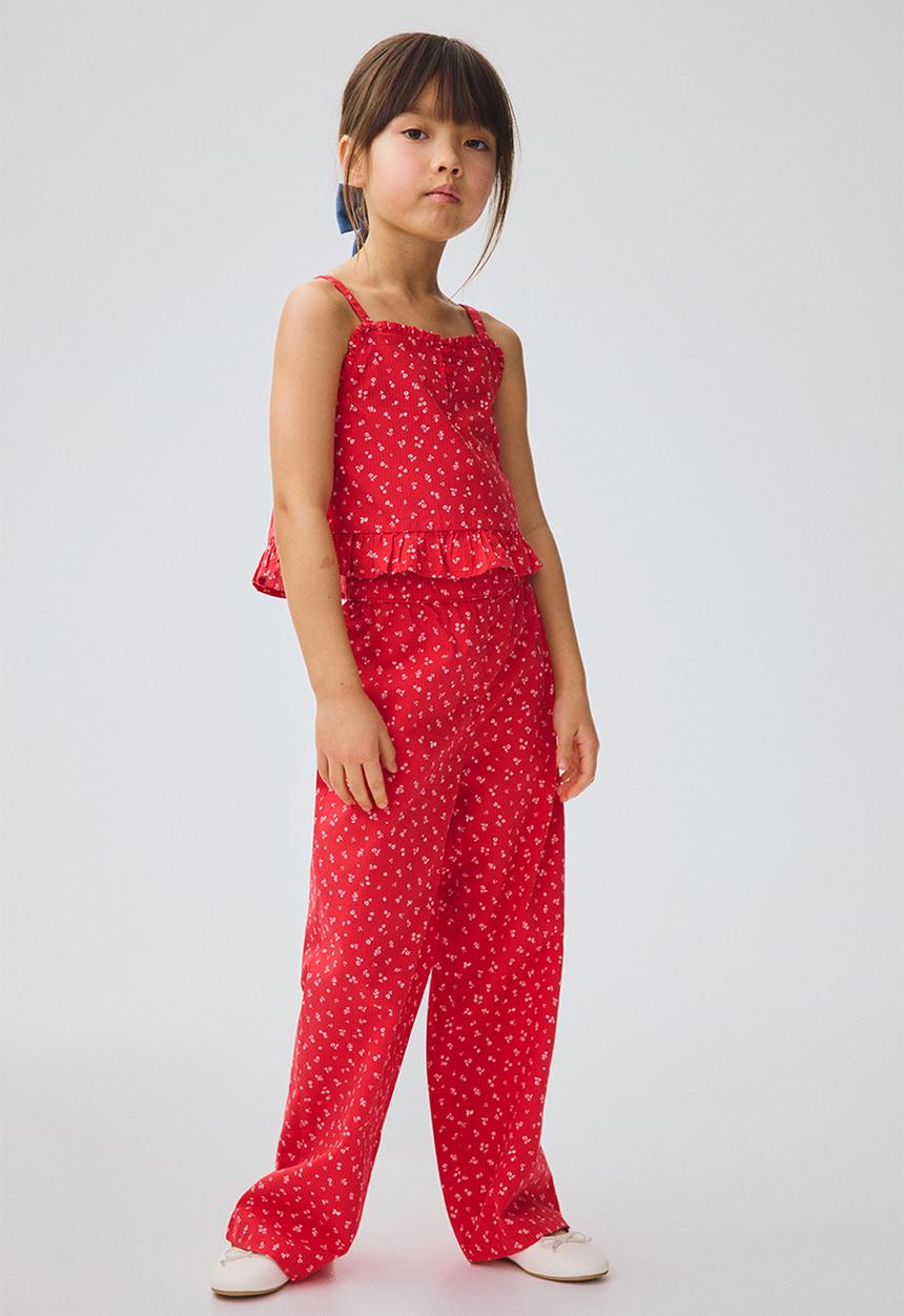 H&M - 2-piece frill-trimmed seersucker set - red/floral