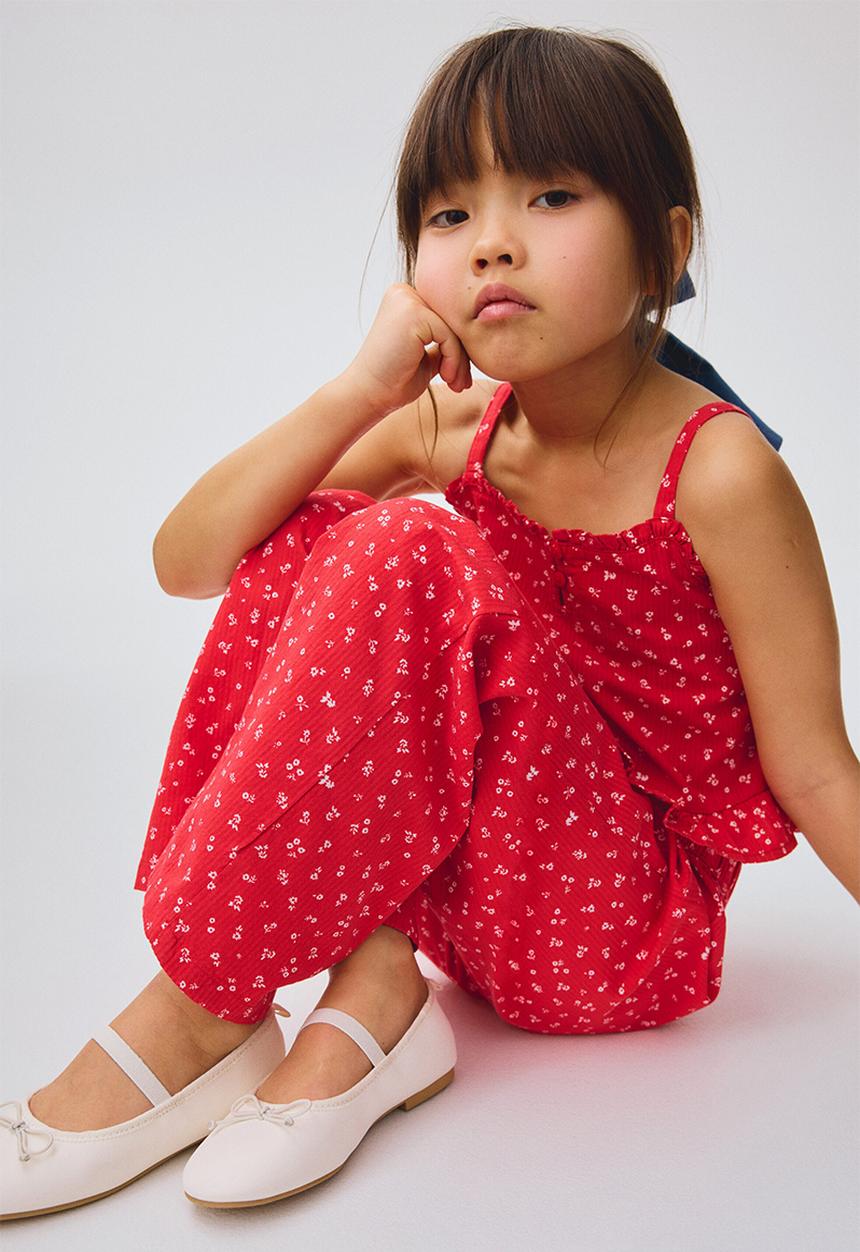 H&M - 2-piece frill-trimmed seersucker set - red/floral