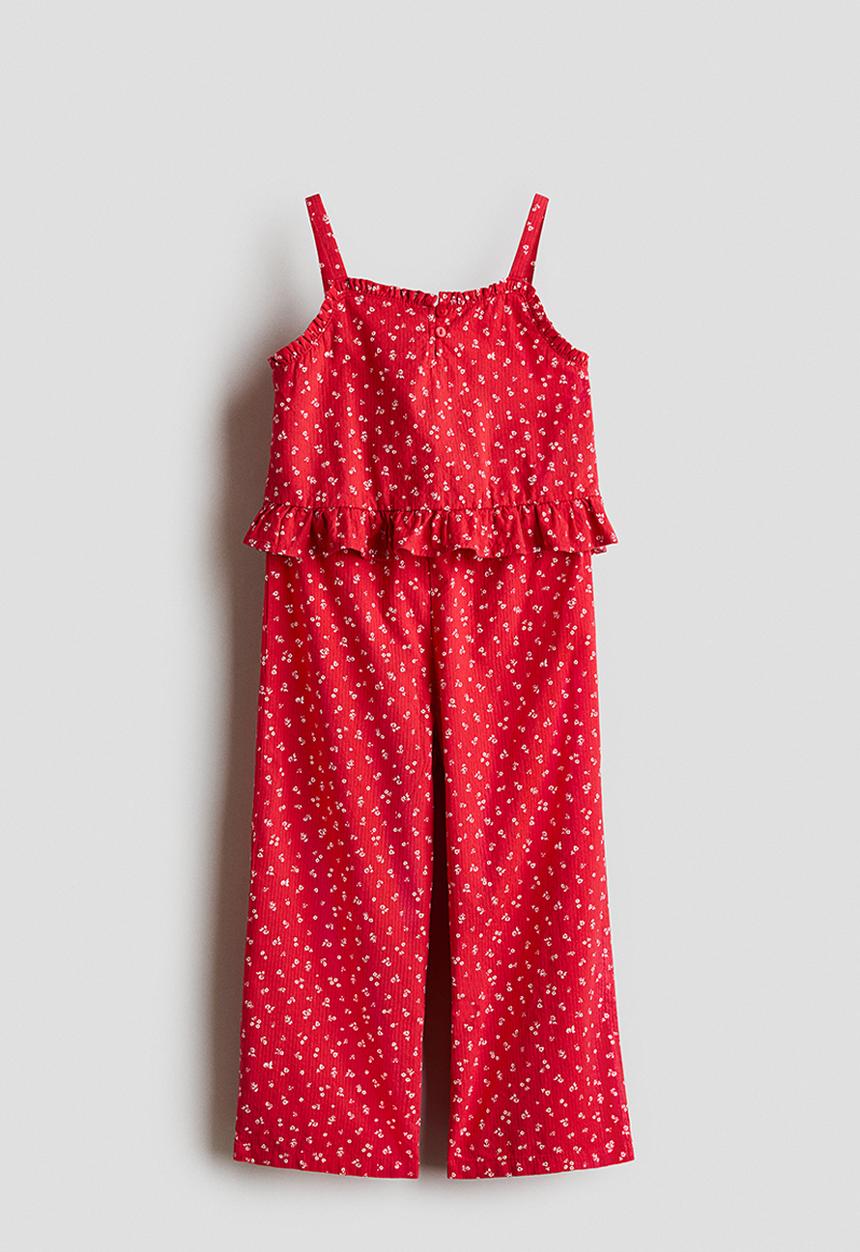 H&M - 2-piece frill-trimmed seersucker set - red/floral