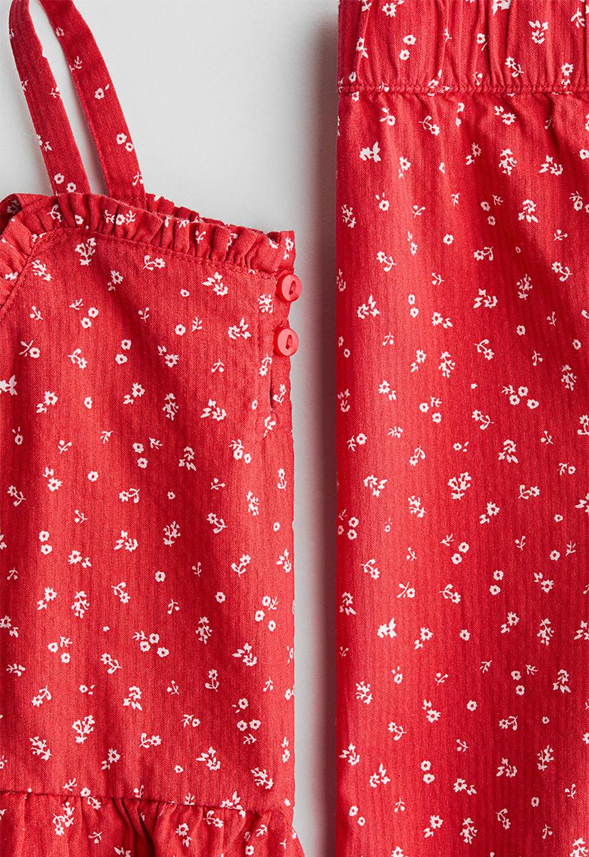 H&M - 2-piece frill-trimmed seersucker set - red/floral