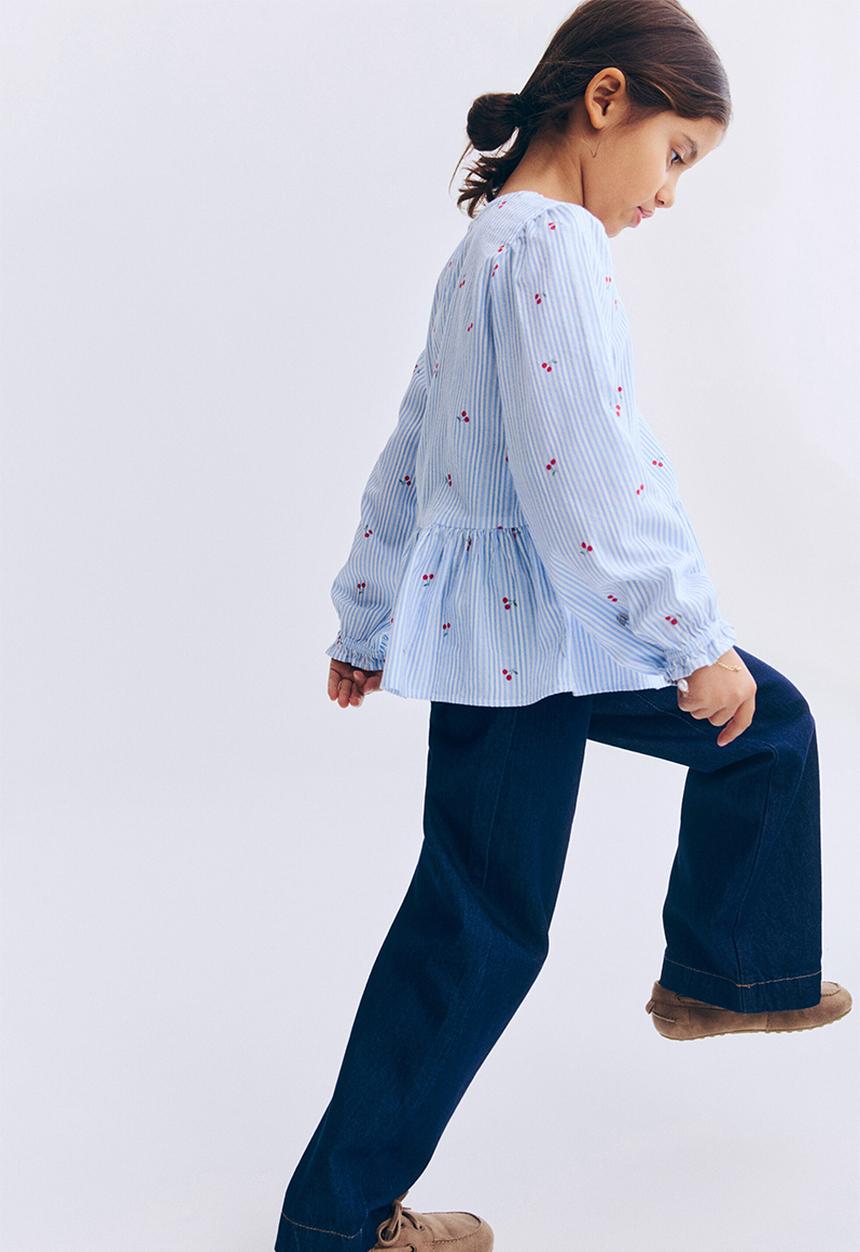 H&M - Seersucker peplum blouse - blue/cherries
