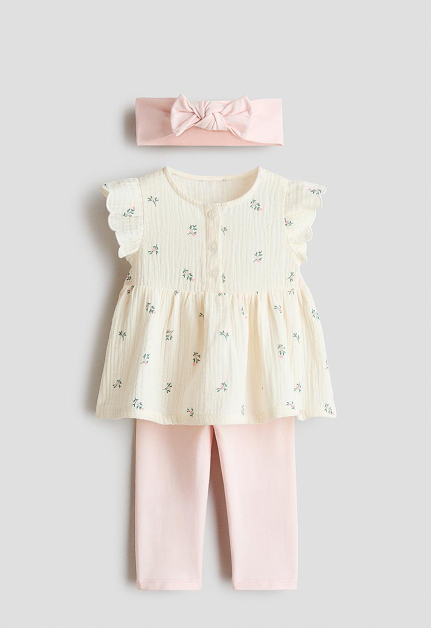 H&M - 3-Piece cotton set - light pink/floral