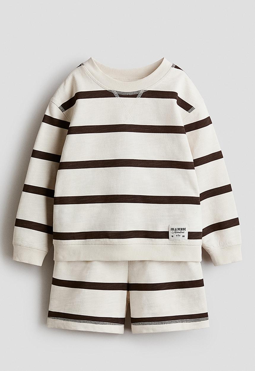 H&M - 2-Piece sweatshirt set - light beige/striped