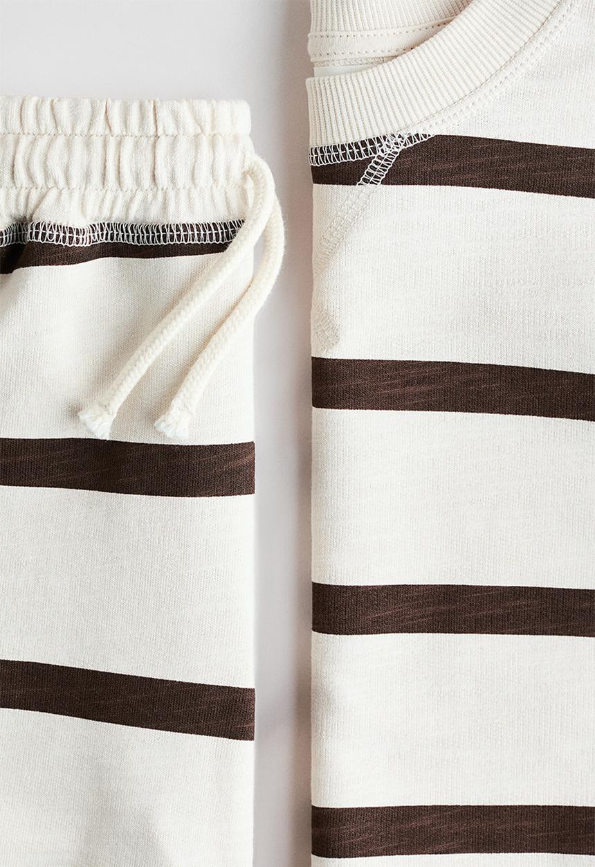 H&M - 2-Piece sweatshirt set - light beige/striped