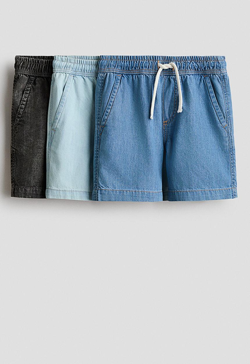 H&M - 3-Pack denim shorts - light denim blue/black