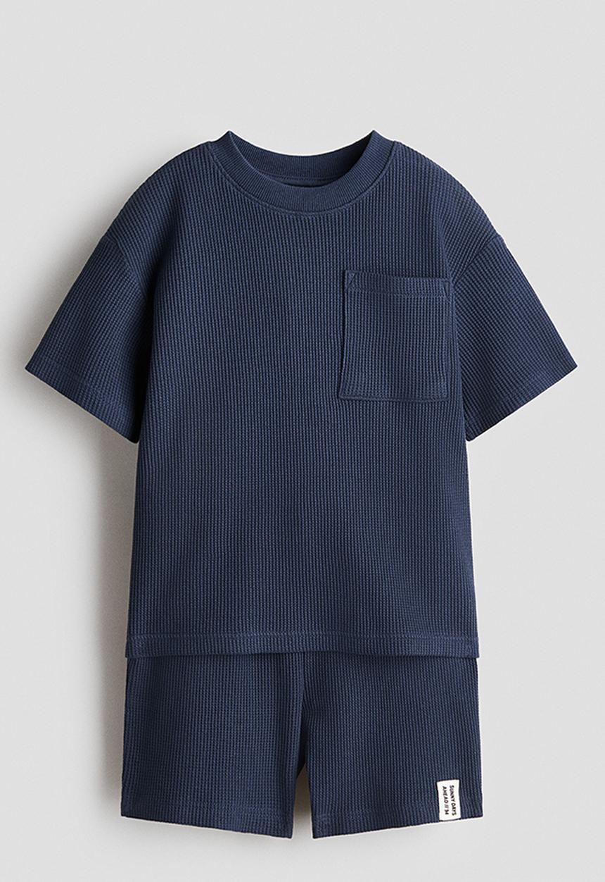 H&M - 2-Piece waffled cotton set - navy blue
