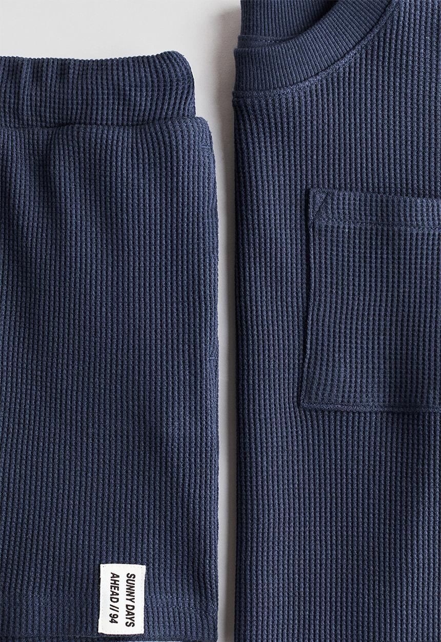 H&M - 2-Piece waffled cotton set - navy blue